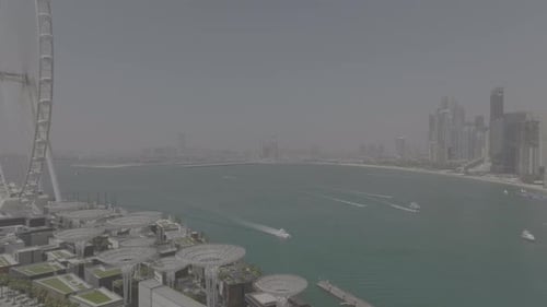 Aerial video of the Dubai Marina with the famous Ain Dubai giant wheel