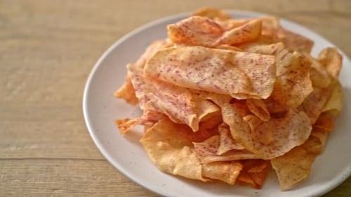 Close up of Taro Chips on a Plate