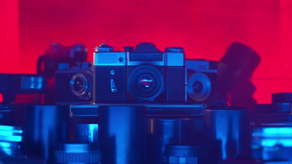 Vintage Camera with a Set of Lenses The Combination of Classic Design ...
