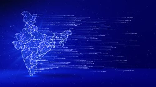 Digital India Map with Flowing Data Streams and Network Connections