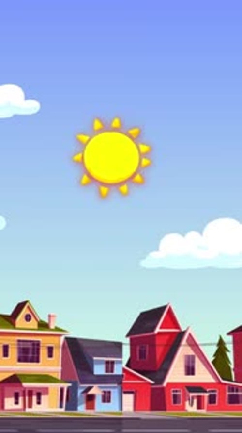 Night Switch to Day Cartoon Town en vertical
