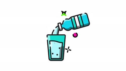 Flat Design Animation of Water Pouring into Glass