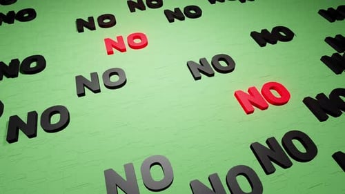 No symbol or nope marks on green background 3d render. Say no or dont like pattern. Negation views