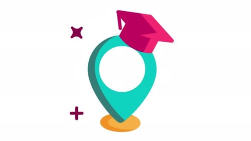 Animated school map with toga icon . Seamless looping video with alpha channel