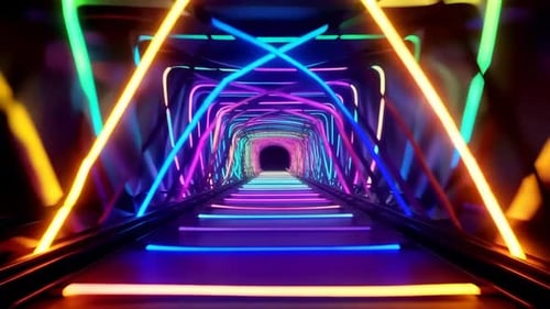 Dynamic Neon Tunnel Loop with Futuristic Glowing Lights