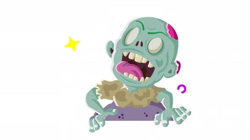 Cartoon Zombie Character Emerging Animation for Halloween