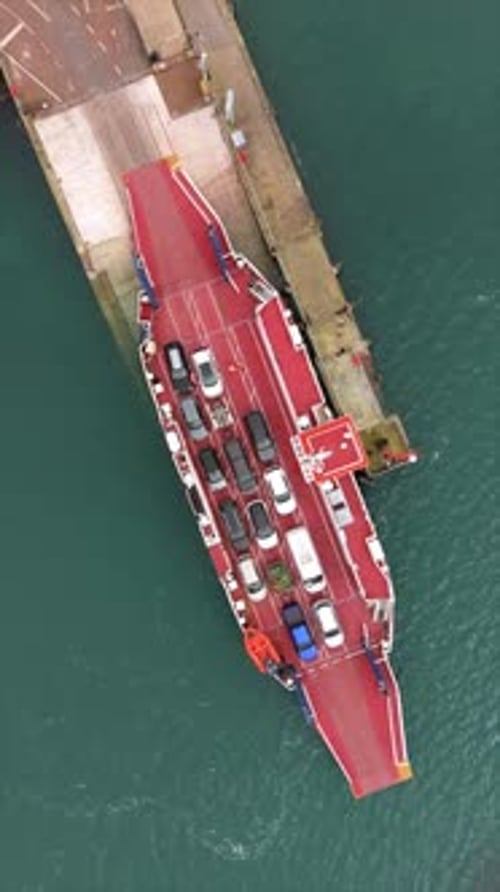 Direct overhead social ratio vertical video of the Strangford Ferry in Portaferry, County Down