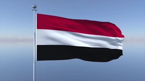 Realistic Waving Flag of Yemen Animation Against Blue Sky