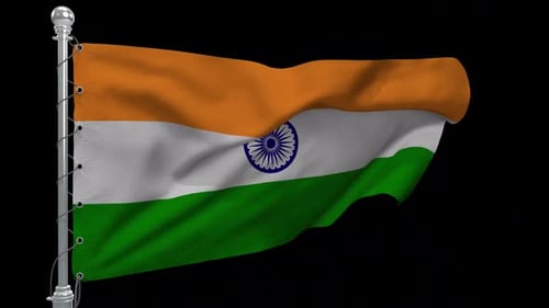 Realistic India Flag Waving On Transparent Background