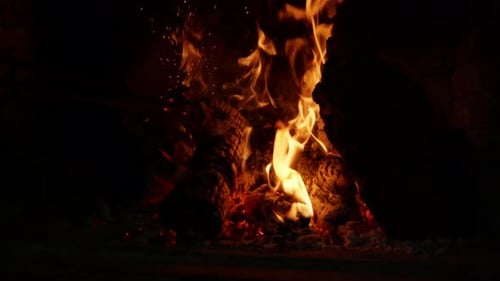 Wood burning in fireplace