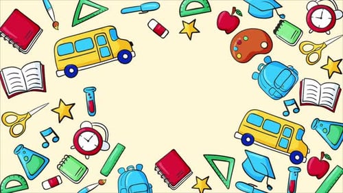 Back To School Items Flying Yellow Background