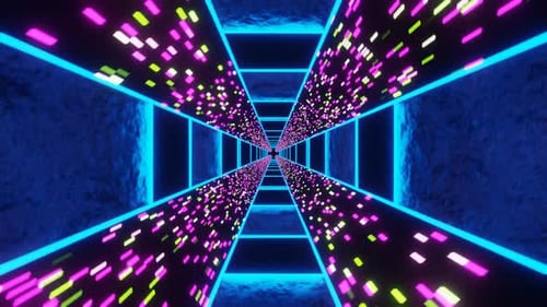 Blue Sci-Fi Neon Glow Cyber Tunnel Background Vj Loop In HD