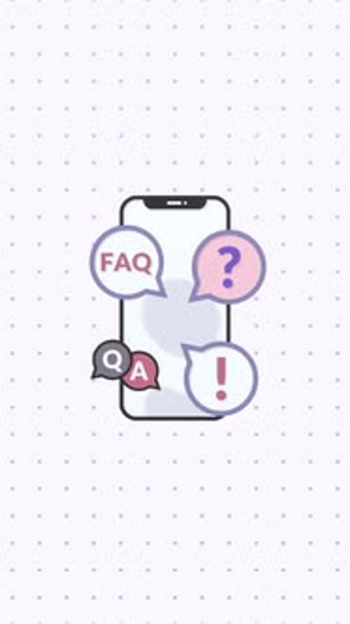 Vertical Animation of Smartphone with Question Mark for FAQ and Support.