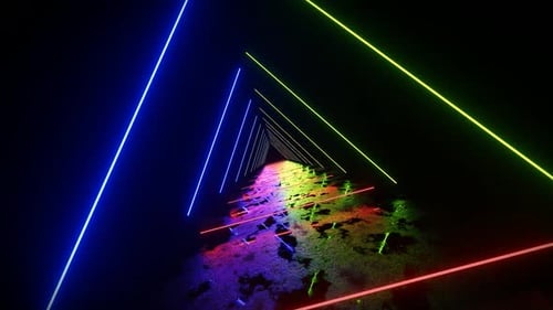 Triangle Colorful Neon Light Tunnel Background