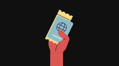 Animated Hand Holding Passport and Ticket for Travel