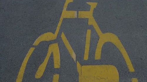 Bicycle trail mark on stone path OSIJEK , CROATIA