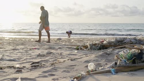 Bali 10 February 2023 The Beach is Polluted with Garbage a Dump Plastic Waste