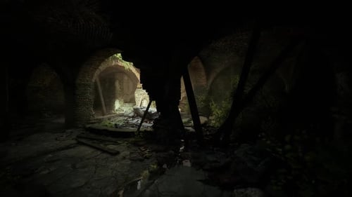 Explorando una antigua ruina subterránea llena de sombras y misterio