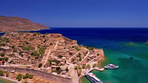 Aerial view of Spinalonga island fortress, Greece.