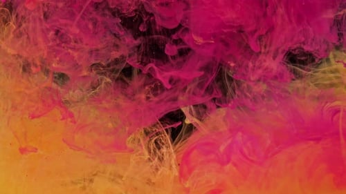 Swirling Orange and Pink Ink in Black Liquid