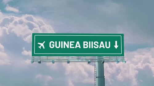 Panneau routier d'arrivée d'un avion en Guinée Biisau