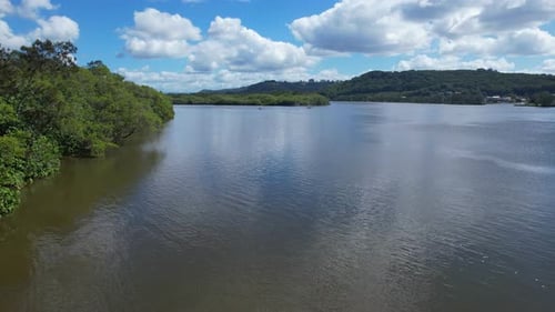 Drone Flight Over Tweed River In New South Wales, Australia