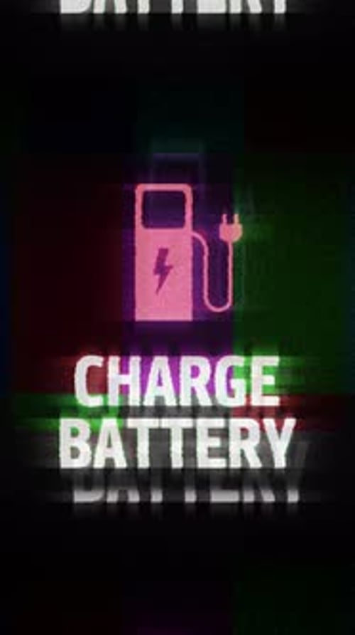 Charge battery symbol on analog screen modern glitch vertical