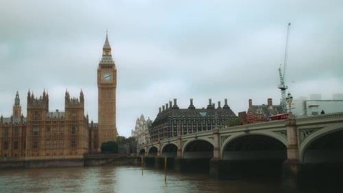 Big Ben and The Bridge and Palace of Westminster along The River Thames