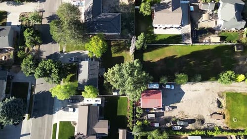 Aerial View of Quiet Suburban Neighborhood on Sunny Day