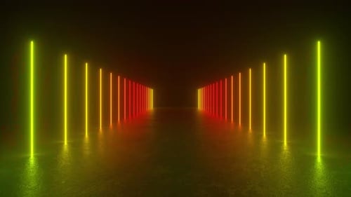 Neon Light Tunnel in Dark Room