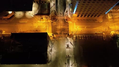 Top-Down Drone View of Downtown Youngstown Intersection at Night – Ohio, USA
