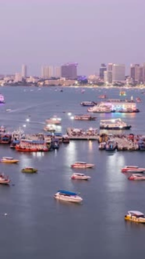 Pattaya cityscape time lapse video from a viewpoint on a hill. Pattaya city, Thailand.