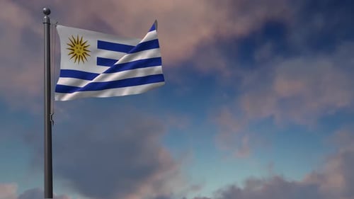 Waving Uruguay Flag Against Dynamic Cloudscape