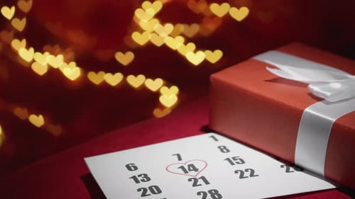 Valentines Day Calendar with Gift Box and Bokeh