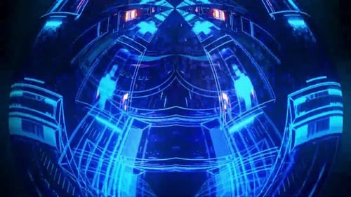 Flying Through Abstract Futuristic Neon Tunnel