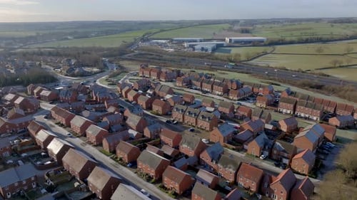 New Build Housing Estate on a Frosty UK Morning Aerial View