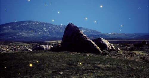 Rochers mystérieux sous un ciel étoilé dans un paysage serein