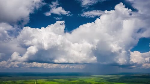 Clouds timelapse. Cumulonimbus clouds forming in the summer sky. Aerial timelapse of the sky with fo