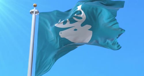 Realistic Waving Flag with Stylized Deer Head Logo