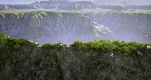 Realistic 3D Landscape Camera Pan Across Mountainous Nature