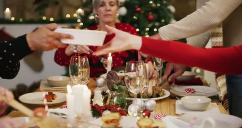 Family Celebrates Christmas Dinner at Home