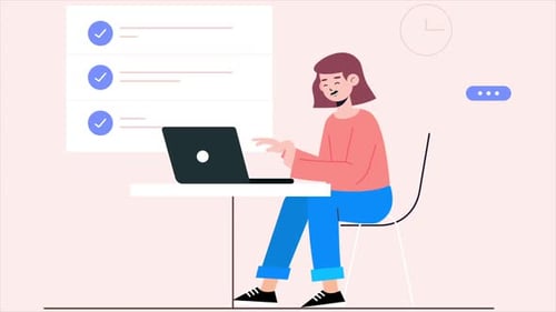 Flat Design Animation of Person Working on Laptop
