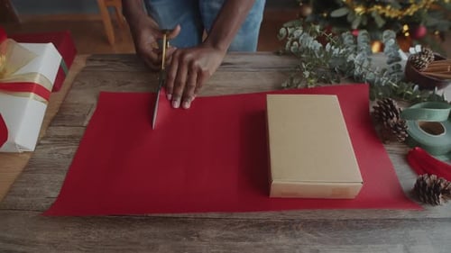 Wrapping Gifts for Christmas Holiday at Home