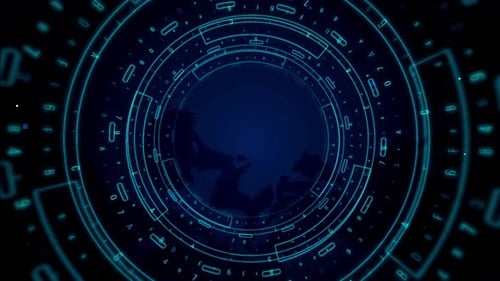 Futuristische digitale Schnittstelle mit rotierenden blauen holografischen Elementen