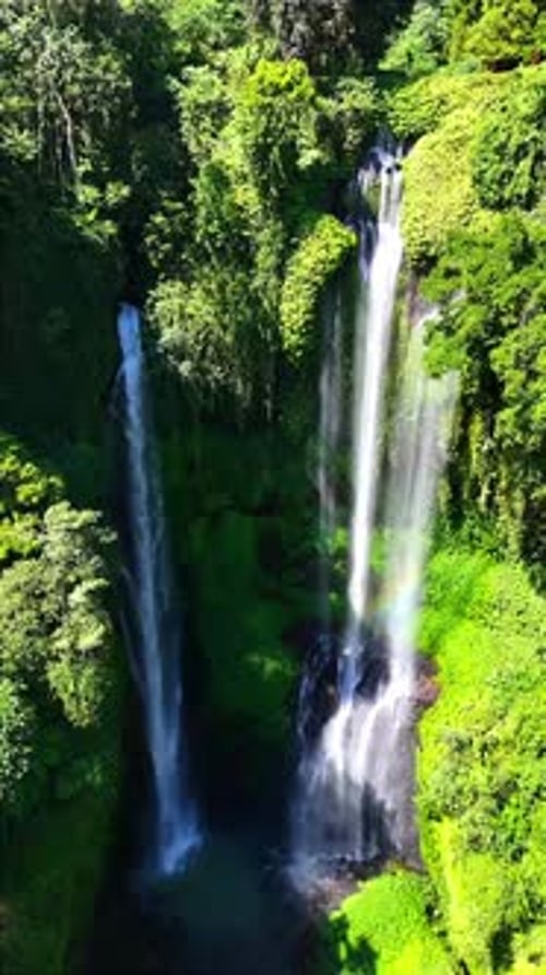 Stunning Aerial View of Sekumpul Waterfall in Bali, Indonesia.