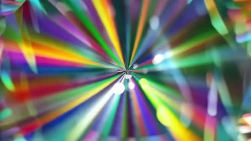 Résumé graphique animé par rayons lumineux à prisme arc-en-ciel, kaléidoscope