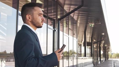 Elegant Businessman in Airport Young Mail Entrepreneur in Formalwear Business Trip and Traveling