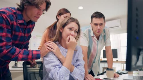 Depressed Caucasian businesswoman overwork late in office workplace.