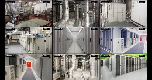 Screens with cctv surveillance camera views