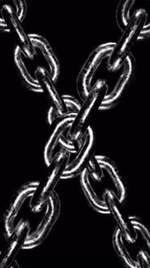 Vertical crossed huge rough silver chains endlessly pull overlay, background with alpha channel